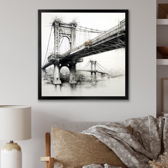 Designart "Structural Sketch Of Bridges" Bridges Picture Framed Wall Art Prints