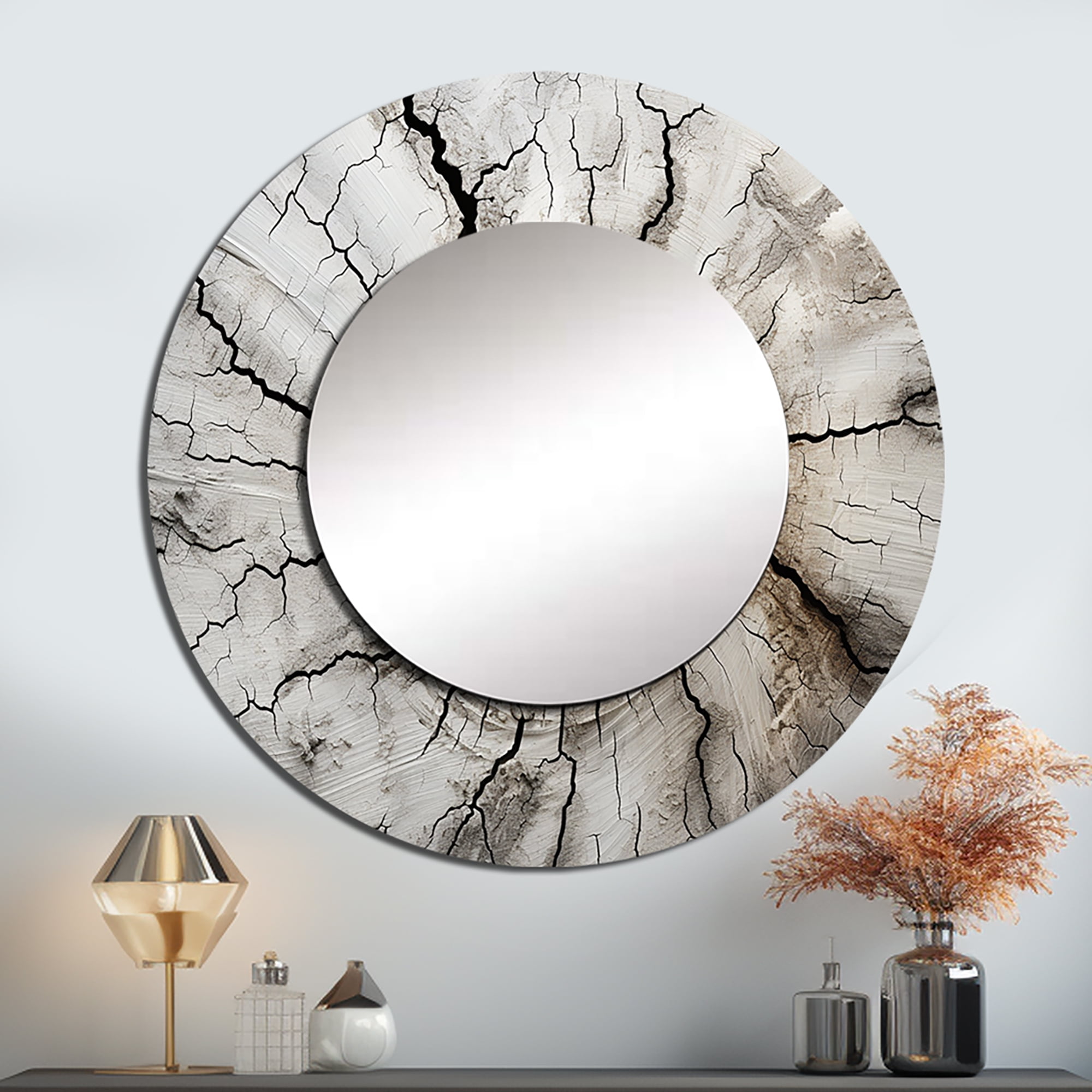 Designart "Stump'S Natural Aesthetic" Tree Redwood Round Mirror Wall