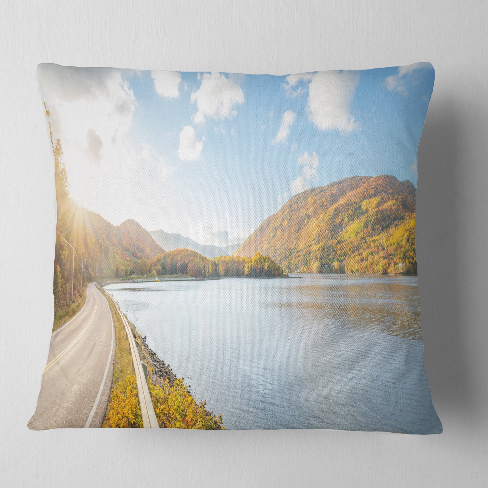 Designart Stunning Autumn Mountains Canada - Landscape Printed Throw Pillow - 16x16