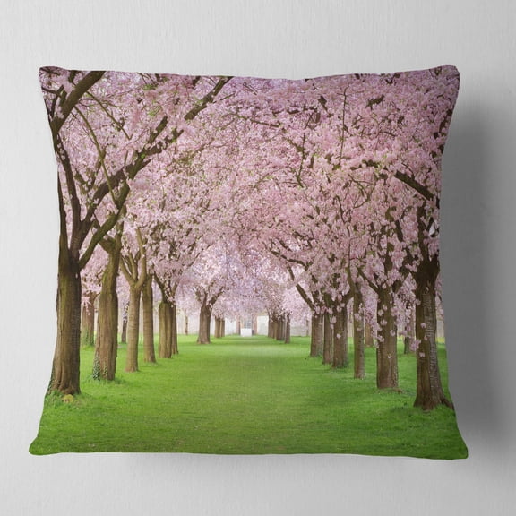 Designart Stunning Cherry Blossoms Plenitude - Landscape Printed Throw Pillow - 18x18