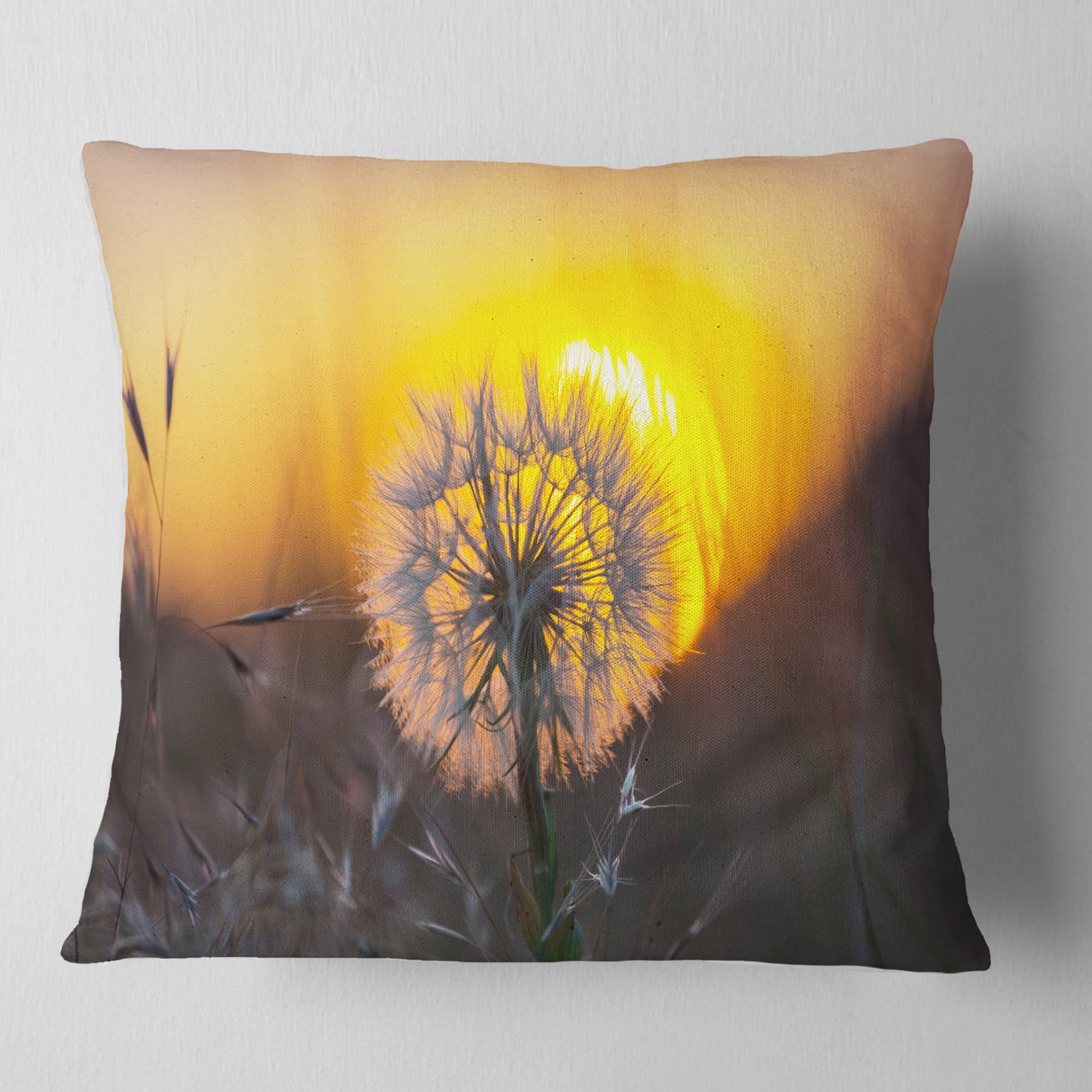 Designart Stunning Dandelion View At Sunset - Floral Throw Pillow - 16x16