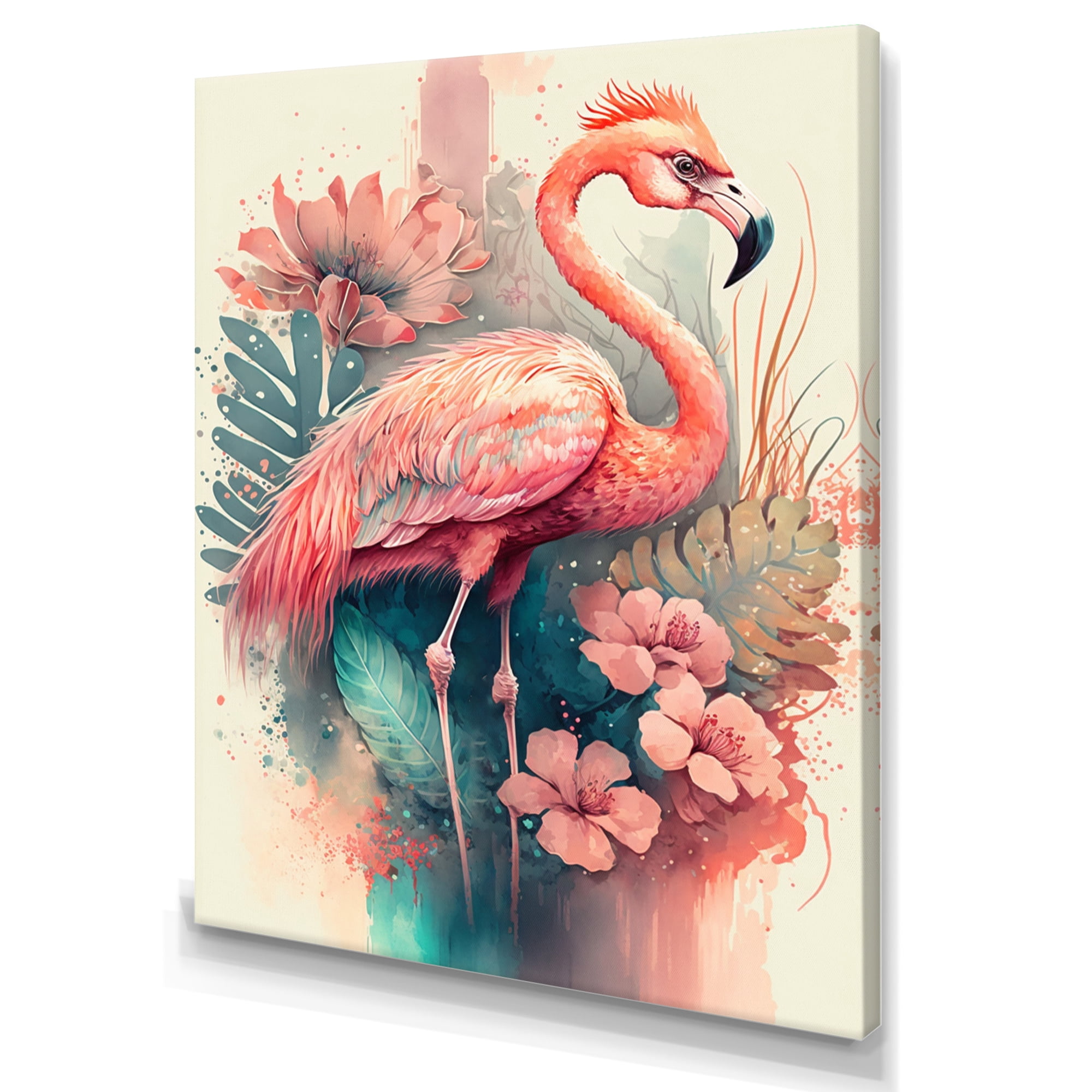 Designart Stunning Flamingo Floral Art II Canvas Wall Art