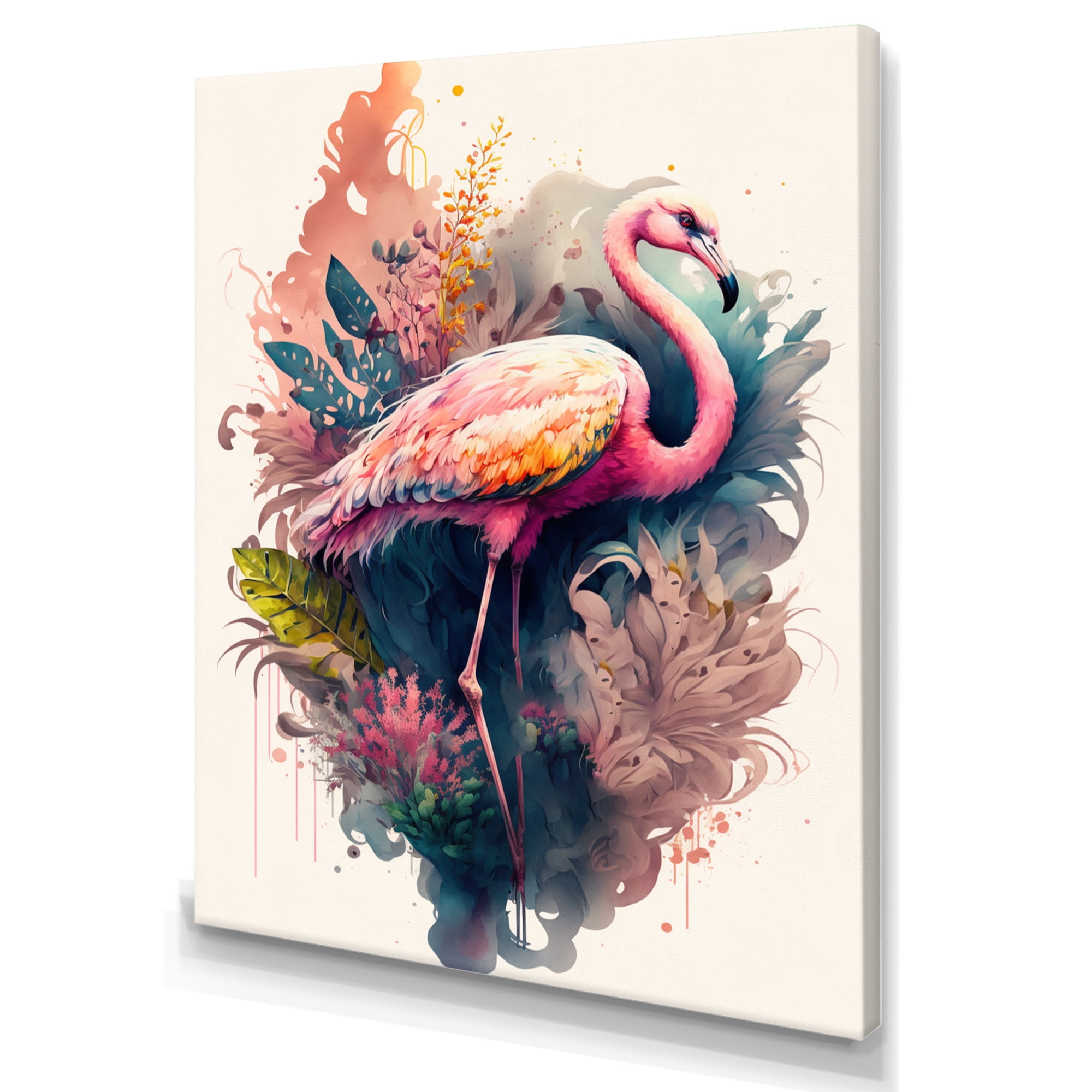 Designart Stunning Flamingo Floral Art III Canvas Wall Art