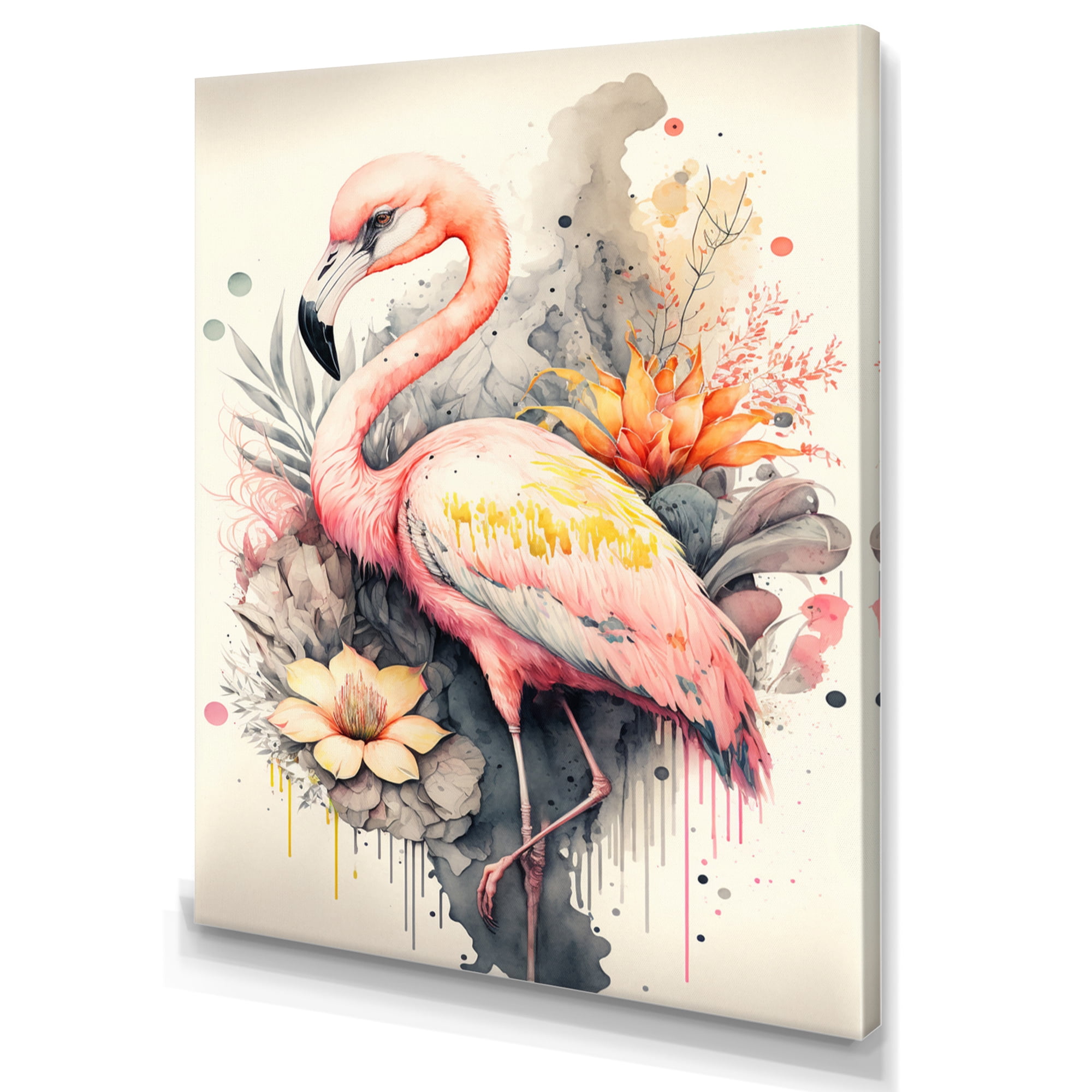 Designart Stunning Flamingo Floral Art IV Canvas Wall Art