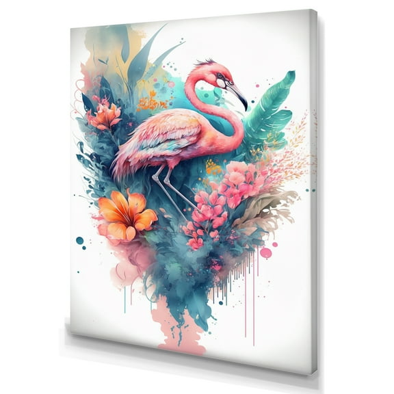 Designart Stunning Flamingo Floral Art V Canvas Wall Art