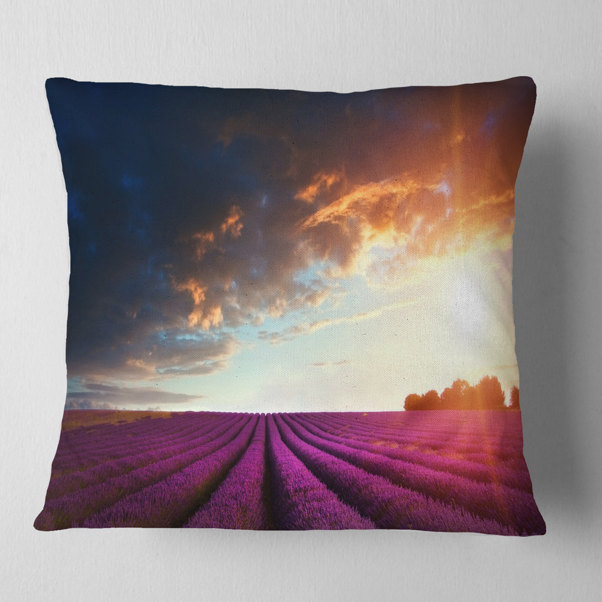 Designart Stunning Lavender Field under Cloudy Sky - Floral Throw Pillow - 16x16
