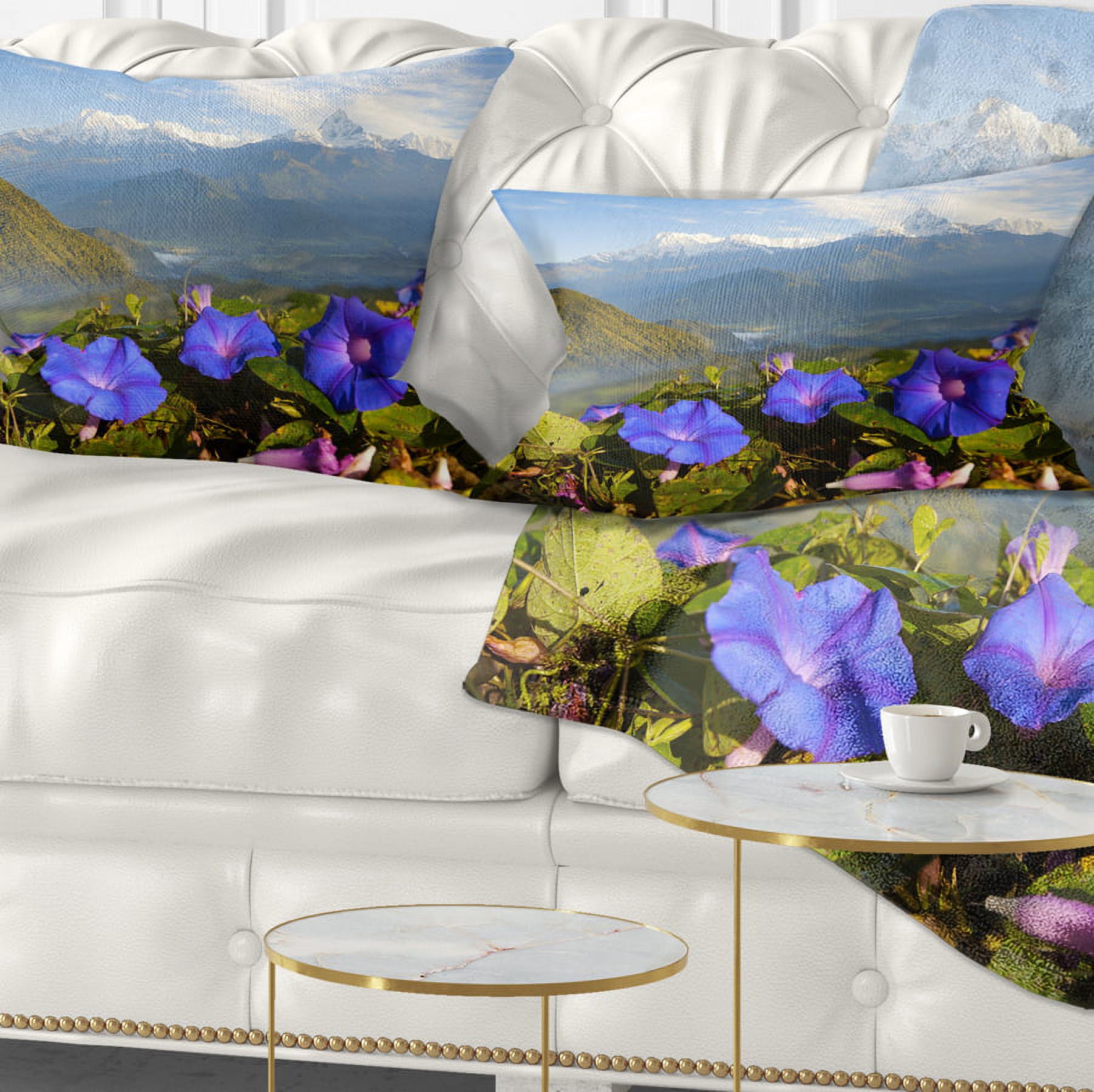Designart Stunning Mountain Terrain with Flowers - Landscape Printed Throw Pillow - 12x20