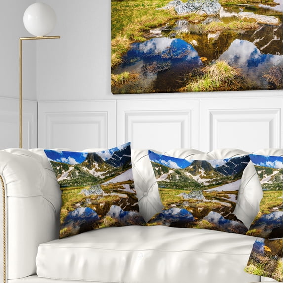 Designart Stunning Mountains in Rila Lakes District - Landscape Printed Throw Pillow - 16x16