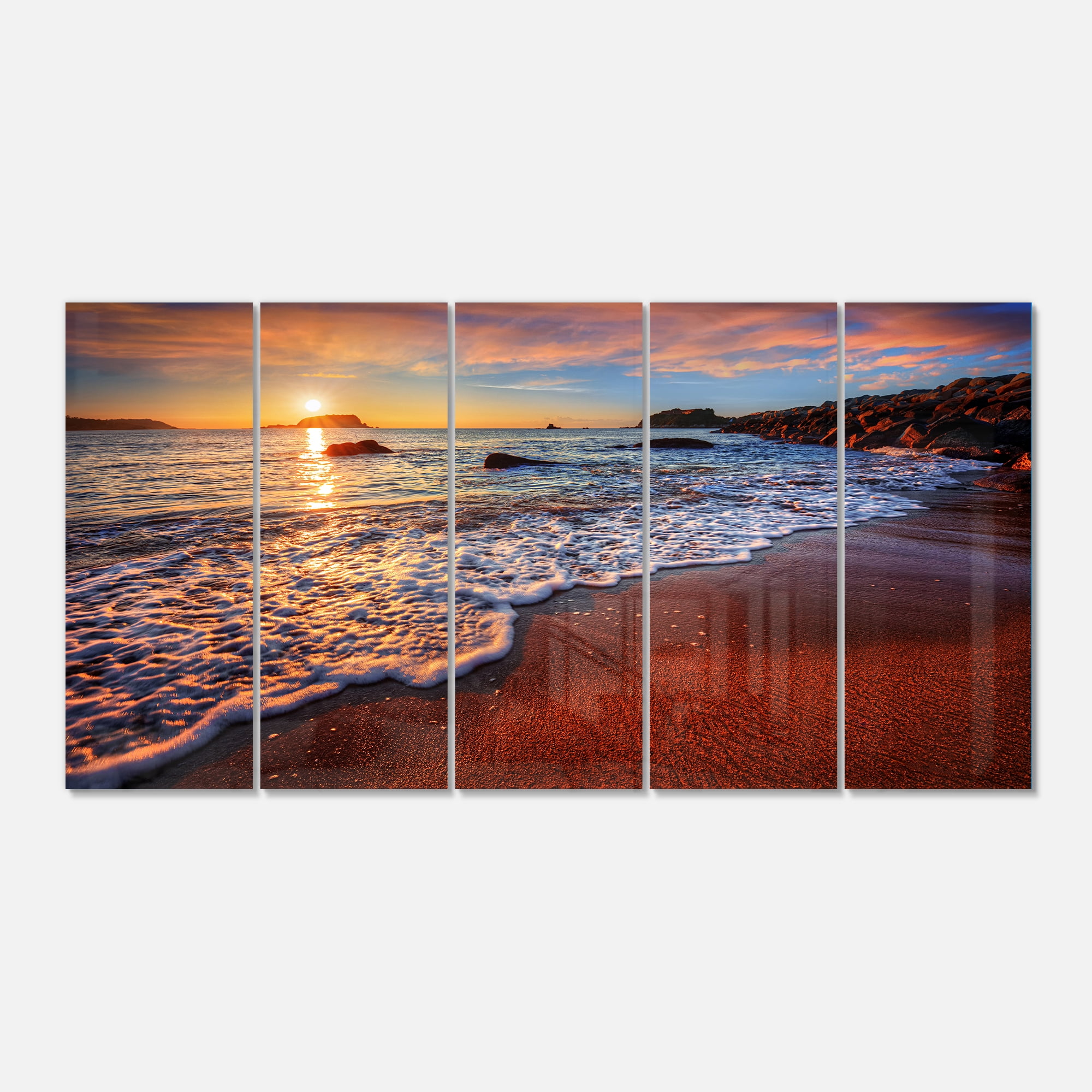 Designart 'Stunning Ocean Beach at Sunset' Metal Wall Art