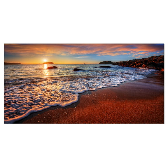 Designart 'Stunning Ocean Beach at Sunset ' Seashore Canvas Art Print