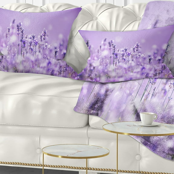 Designart Stunning Purple Lavender Field - Landscape Printed Throw Pillow - 12x20
