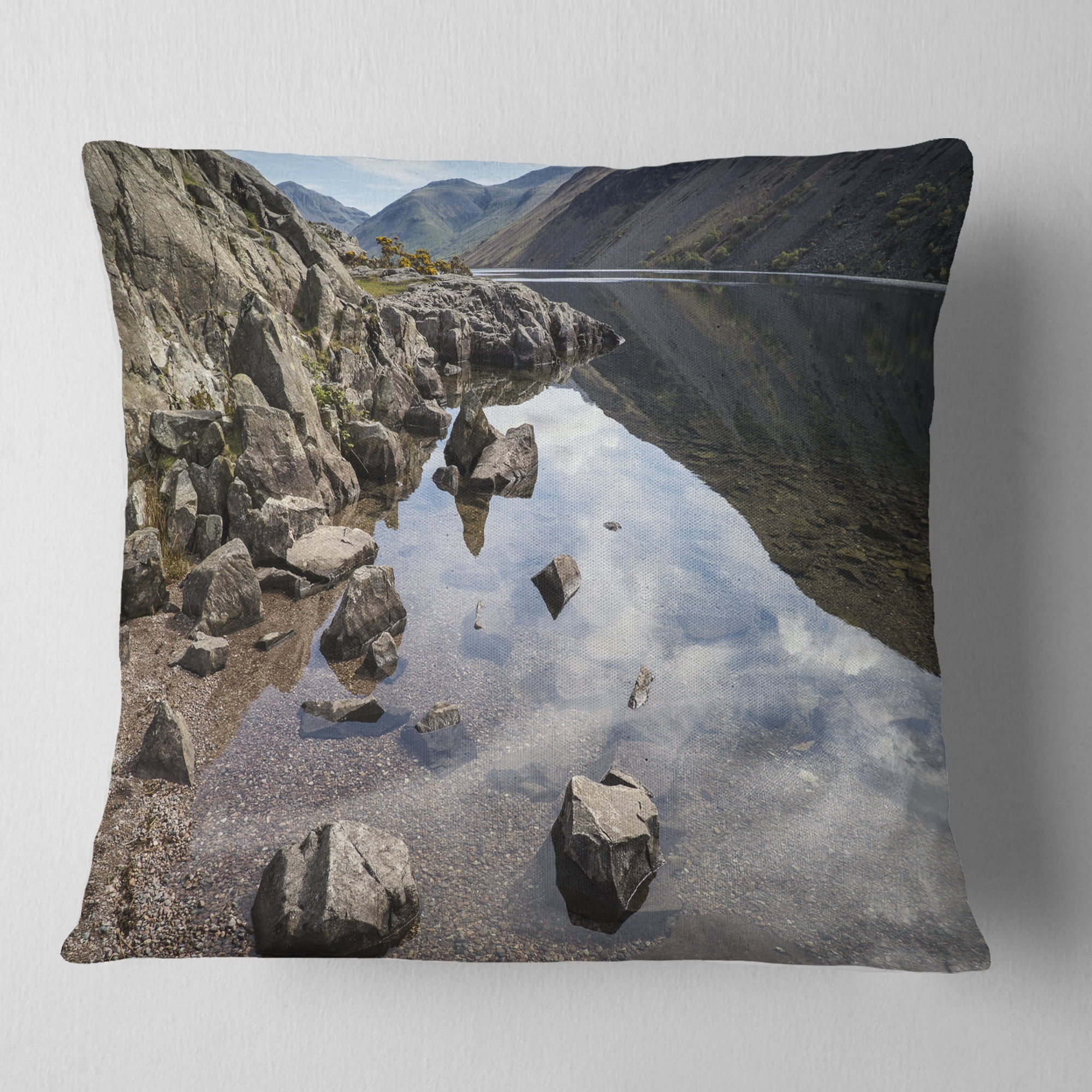 Designart Stunning Wast Water Reflection - Landscape Printed Throw Pillow - 16x16