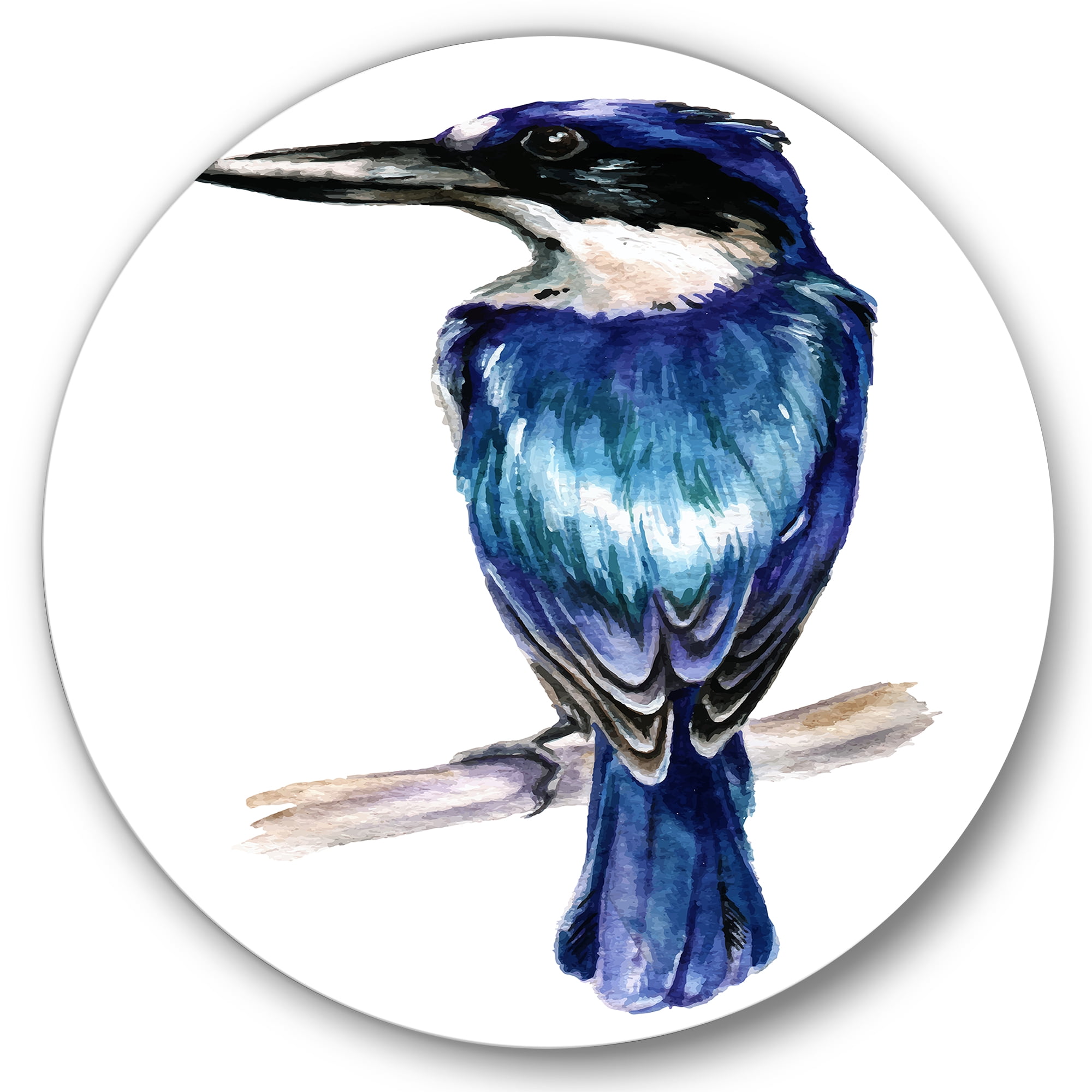 Designart 'Style Blue Kingfisher Bird' Traditional Circle Metal Wall Art 11x11 - Disc of 11
