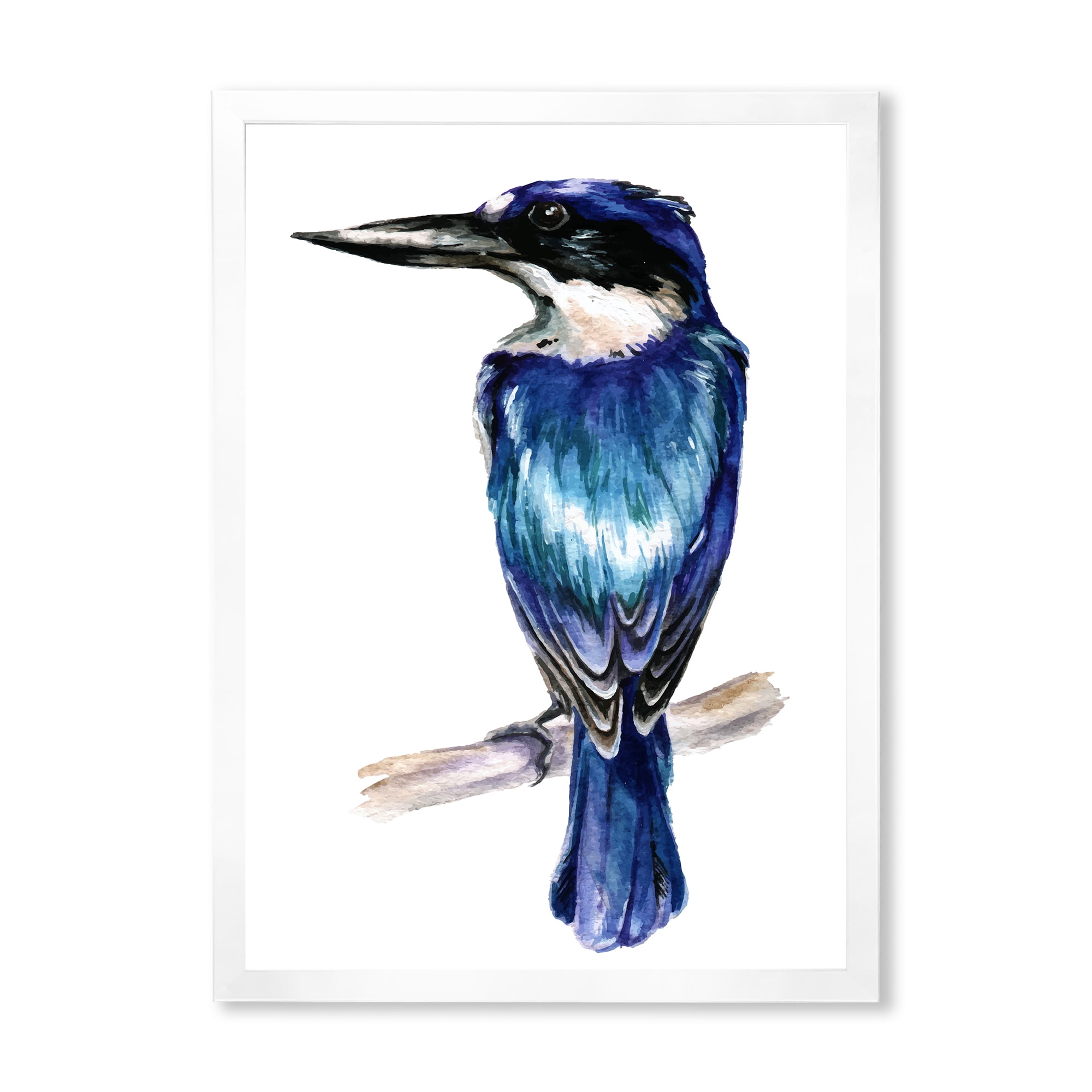 Designart 'Style Blue Kingfisher Bird' Traditional Framed Art Print