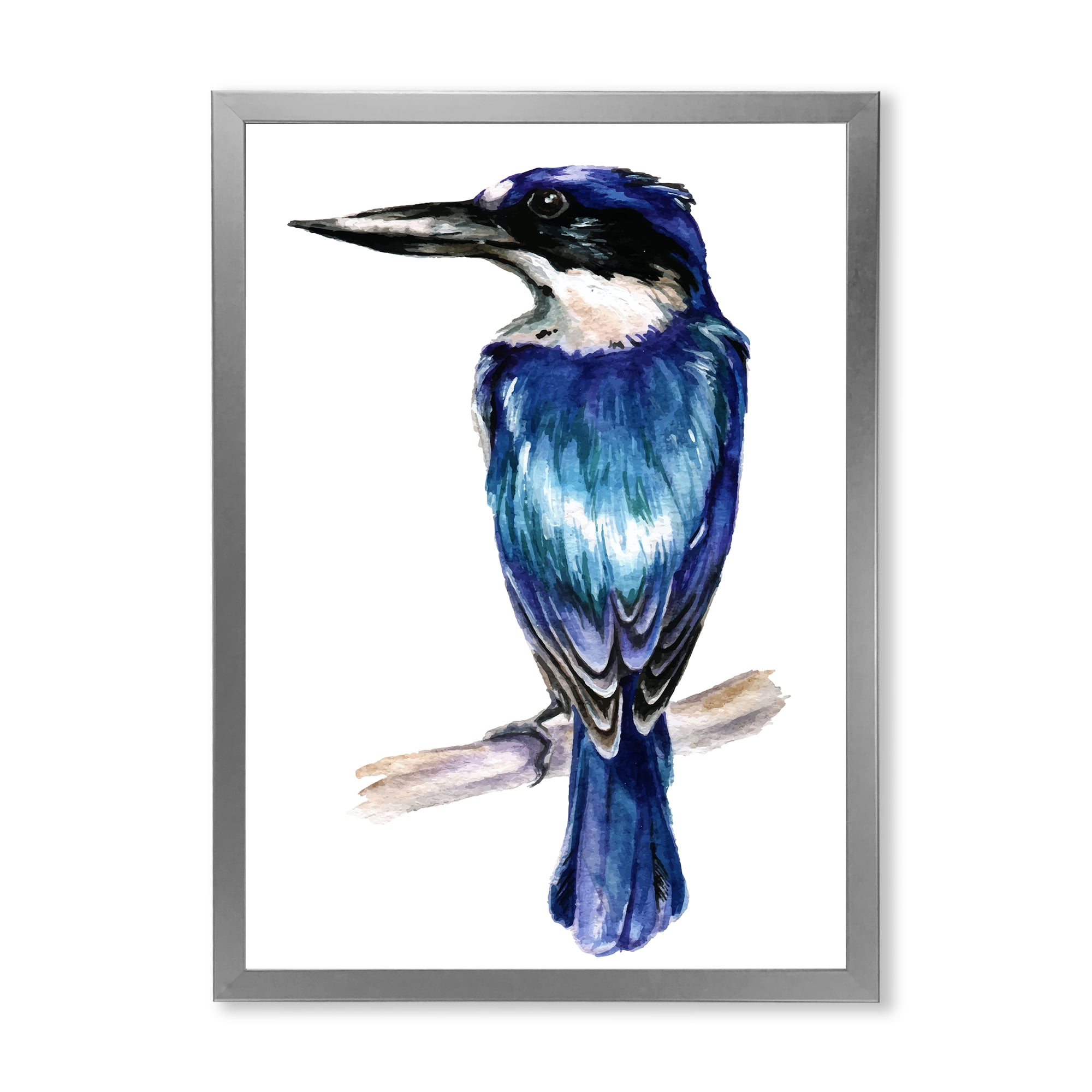 Designart 'Style Blue Kingfisher Bird' Traditional Framed Art Print