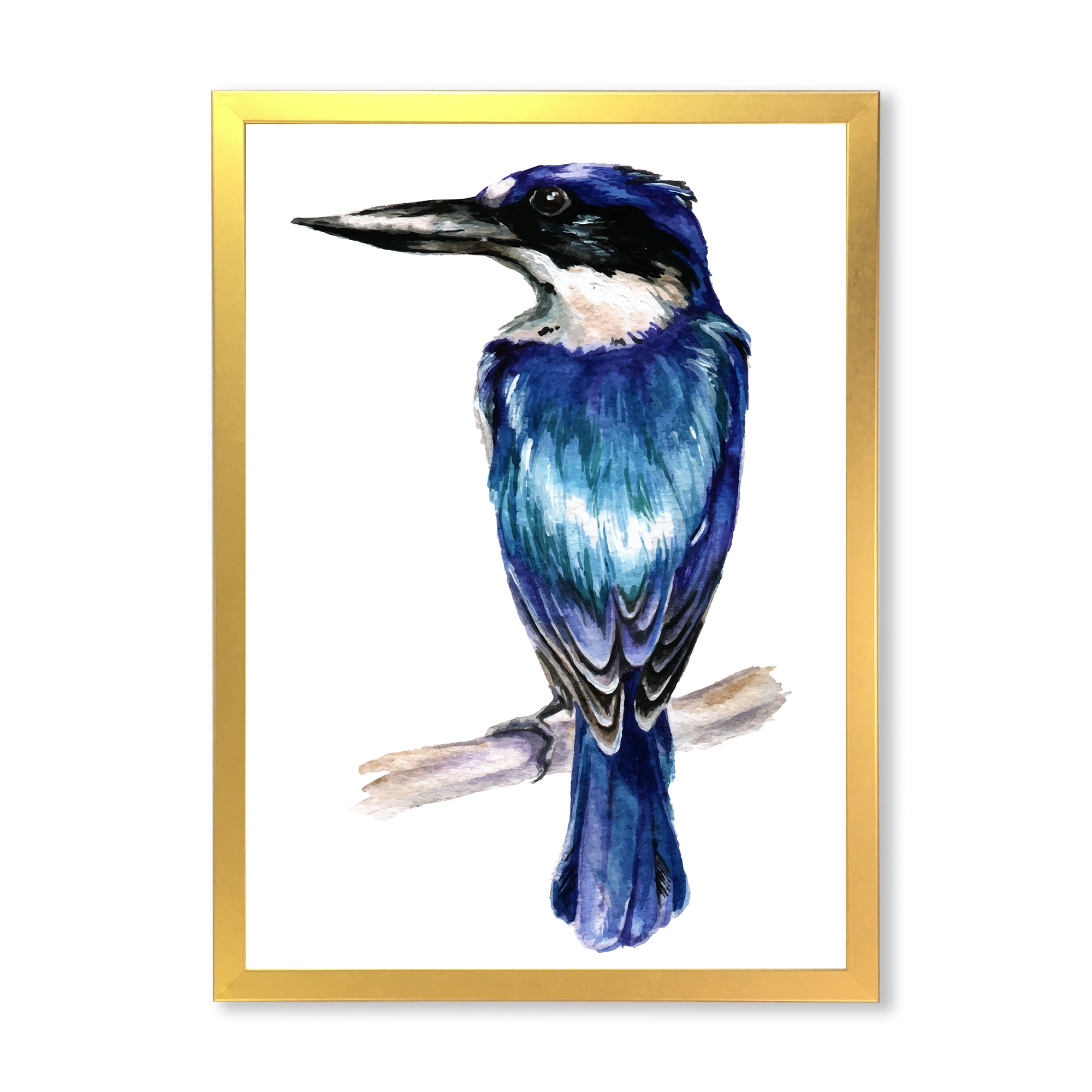 Designart 'Style Blue Kingfisher Bird' Traditional Framed Art Print