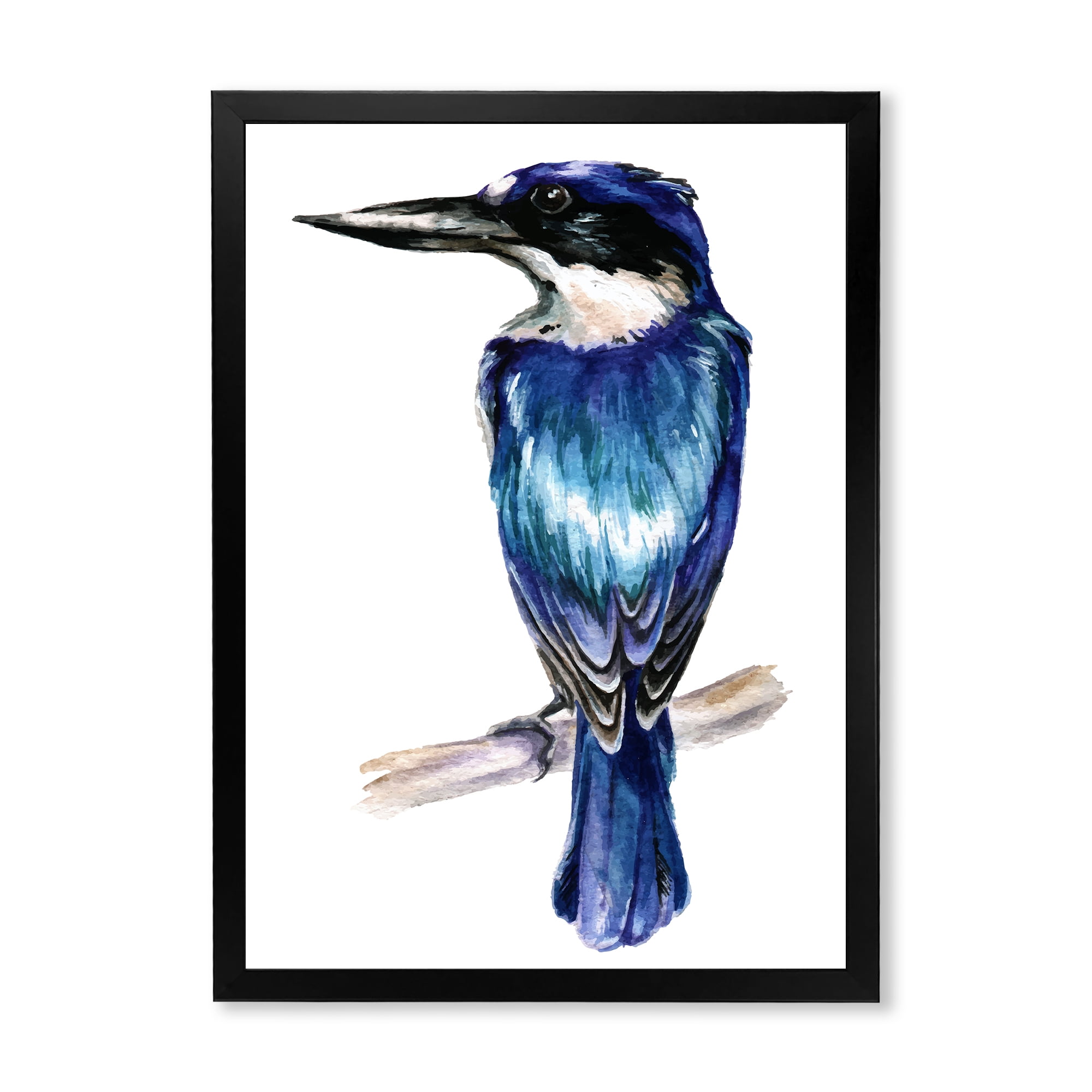 Designart 'Style Blue Kingfisher Bird' Traditional Framed Art Print