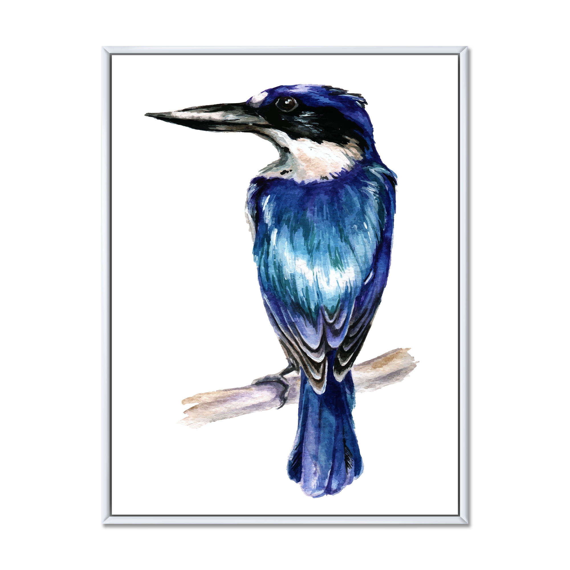 Designart 'Style Blue Kingfisher Bird' Traditional Framed Canvas Wall Art Print