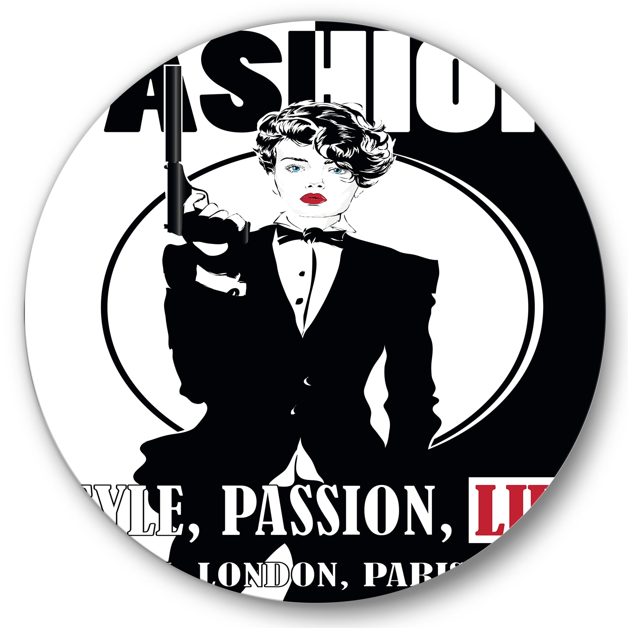 Designart 'Style Passion Life Fashion Woman II' Vintage Circle Metal Wall Art 36x36 - Disc of 36