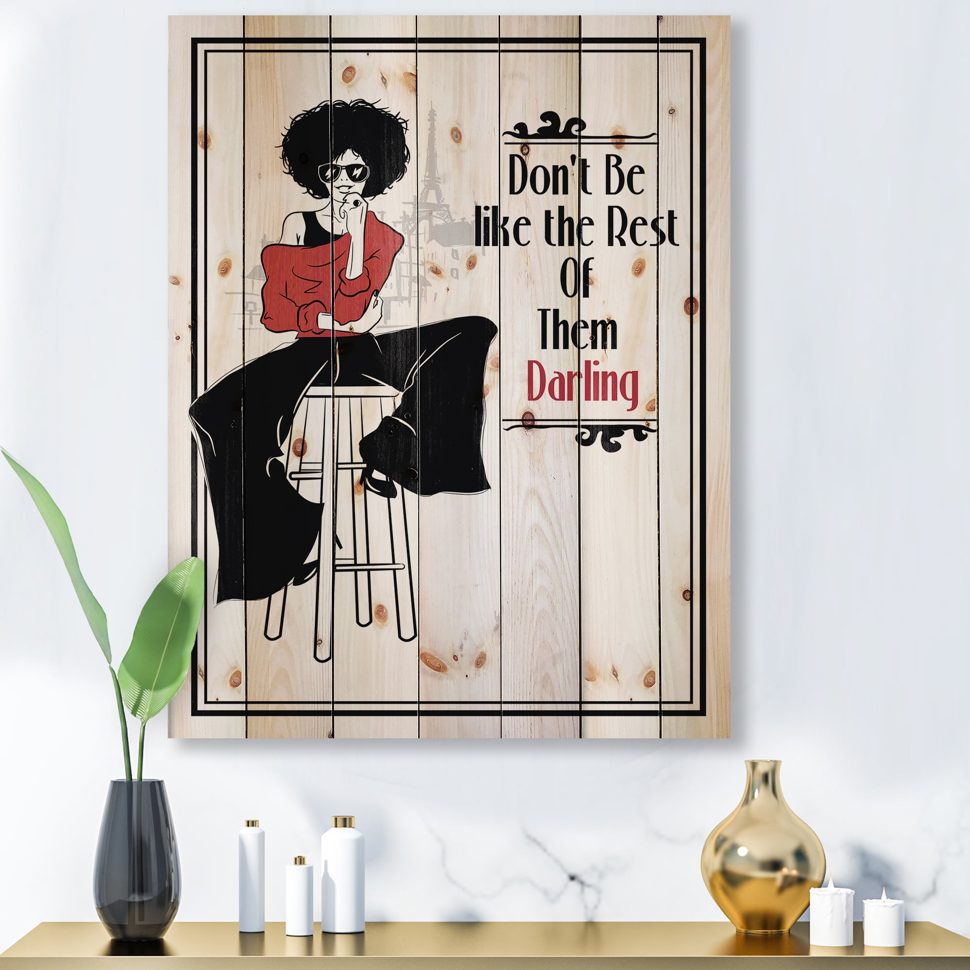 Designart 'Style Passion Life Fashion Woman VI' Modern Print on Natural Pine Wood