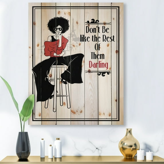 Designart 'Style Passion Life Fashion Woman VI' Modern Print on Natural Pine Wood