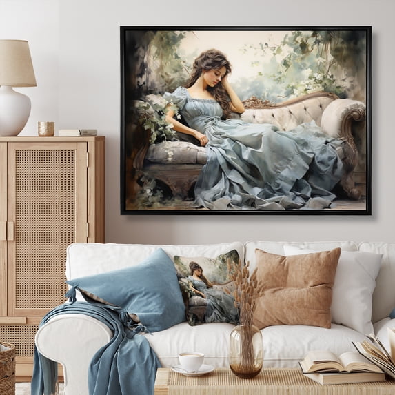 Designart "Stylish 1850S Suffused Portrait" Fashion Floater Framed Canvas Print