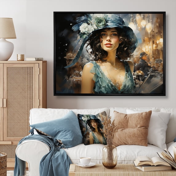 Designart "Stylish 1920S Roaring Portrait III" Fashion Floater Framed Canvas Print