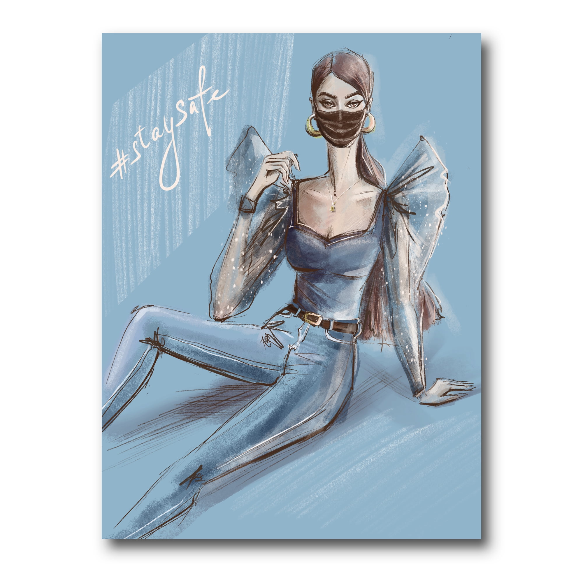 Designart ' Stylish Beautiful Woman Wearing Medical Mask ' Traditional Canvas Wall Art Print