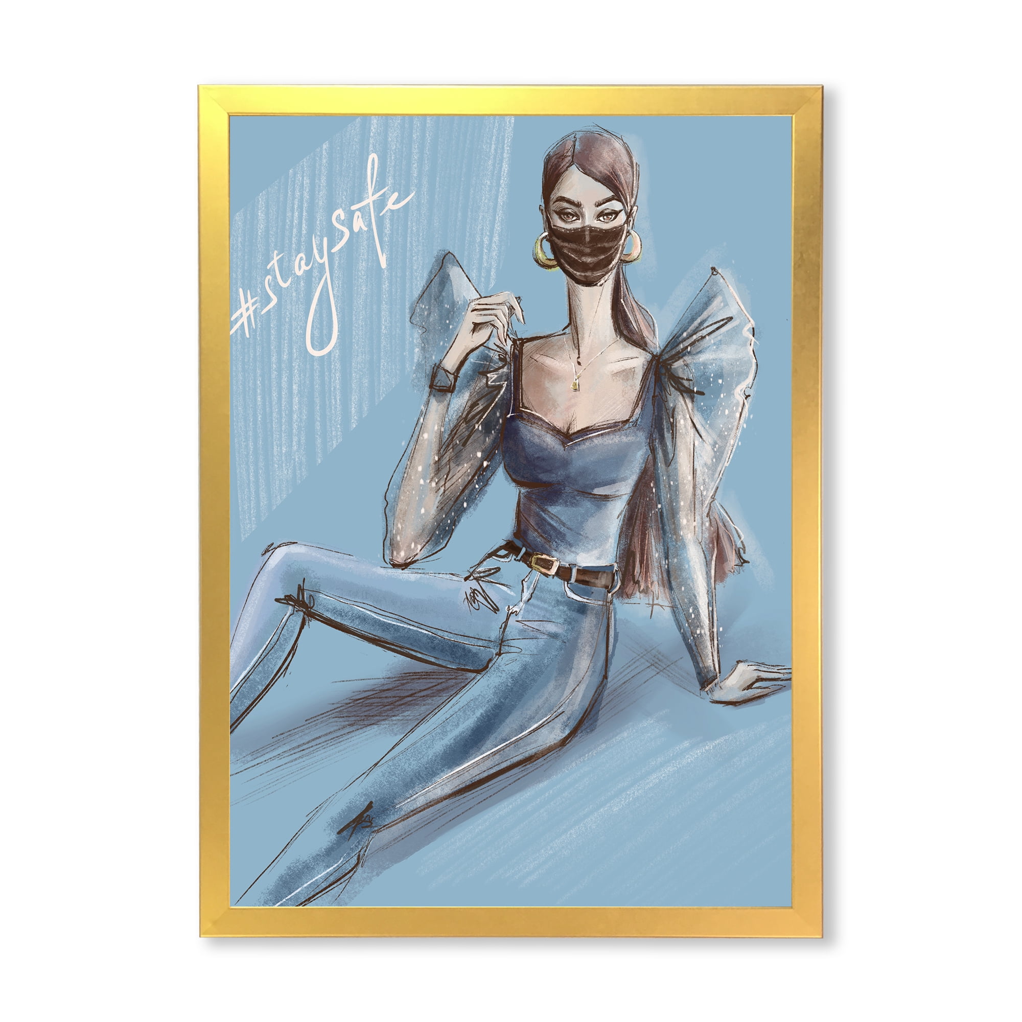 Designart 'Stylish Beautiful Woman Wearing Medical Mask' Traditional Framed Art Print