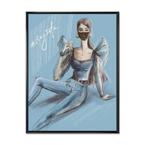 Designart 'Stylish Beautiful Woman Wearing Medical Mask' Traditional Framed Canvas Wall Art Print