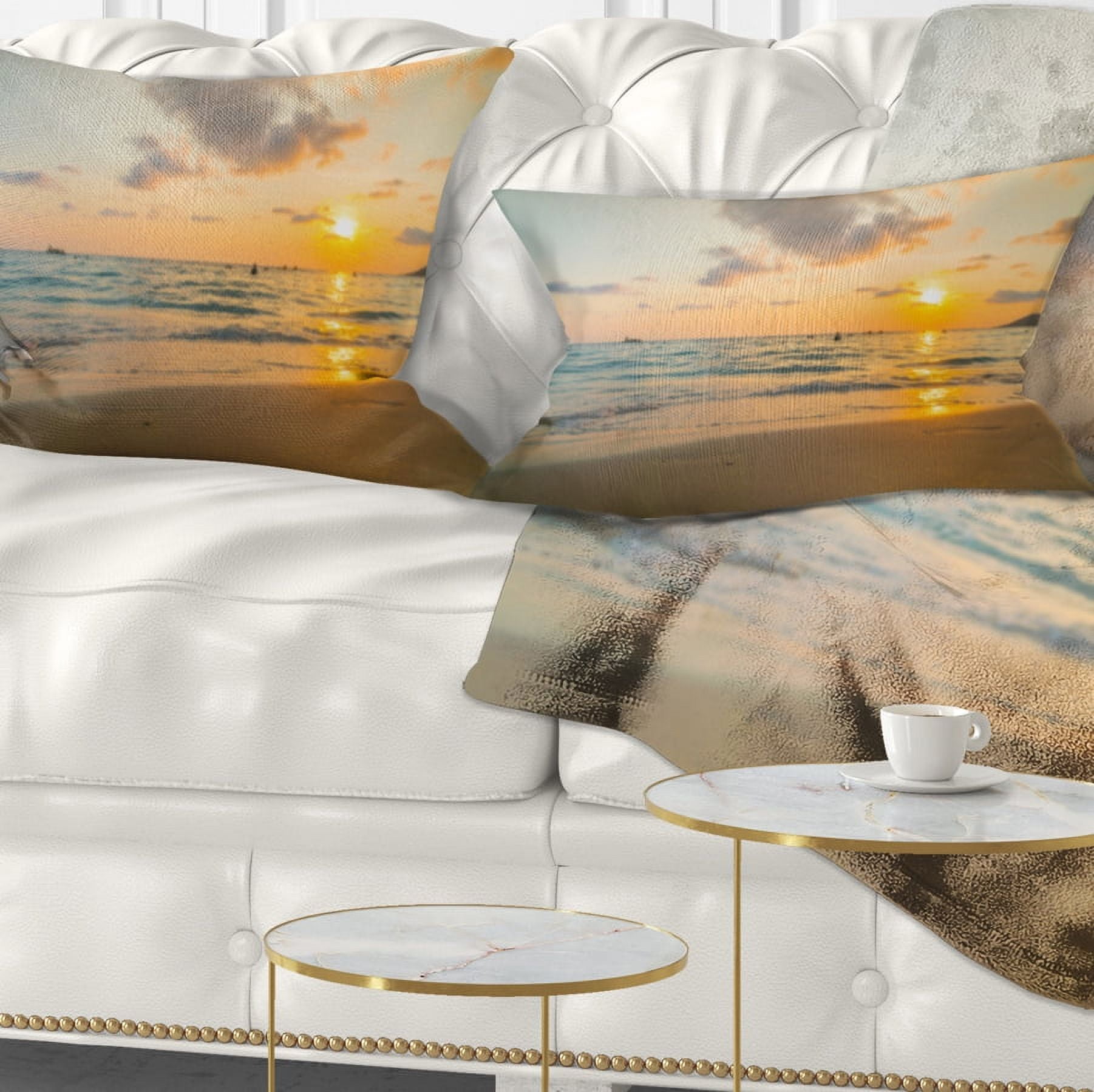 Designart Stylish Blur Sunset over the Sea - Seashore Wall Throw Pillow - 12x20