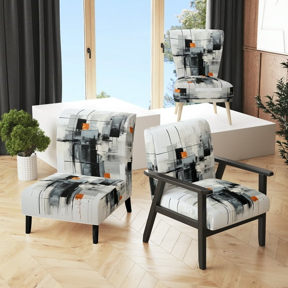 Designart "Stylish Calvin K Geometric Glam I" Grey Fashion Upholstered Accent Chair - Glam Arm Chair For Living Room