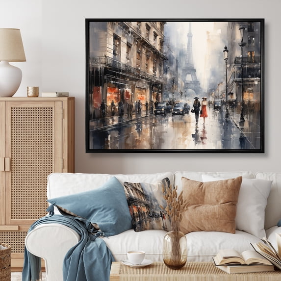 Designart "Stylish Couture Cityscape" Cityscapes Floater Framed Canvas Art Print