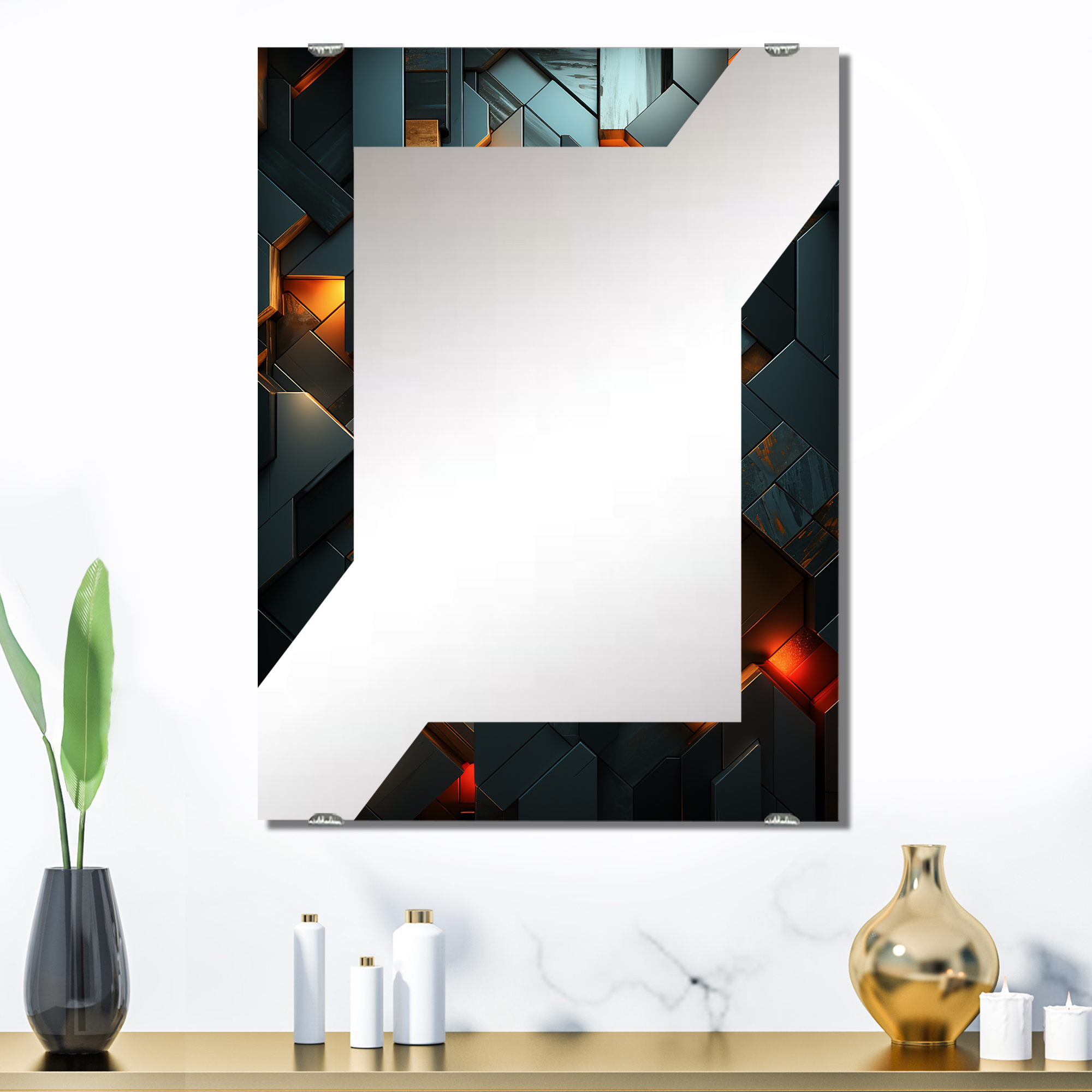 Designart "Stylish Dark Geometric Elegance in Green and Gold II