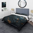 thumbnail image 1 of Designart "Stylish Dark Geometric Elegance in Gold and Black" Abstract Tile Bedding Covert Set - Abstract Gold Modern Bed Set With 2 Shams, 1 of 5