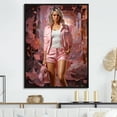 thumbnail image 1 of Designart "Stylish Denim Woman" Fashion Floater Framed Wall Art Living Room, 1 of 5