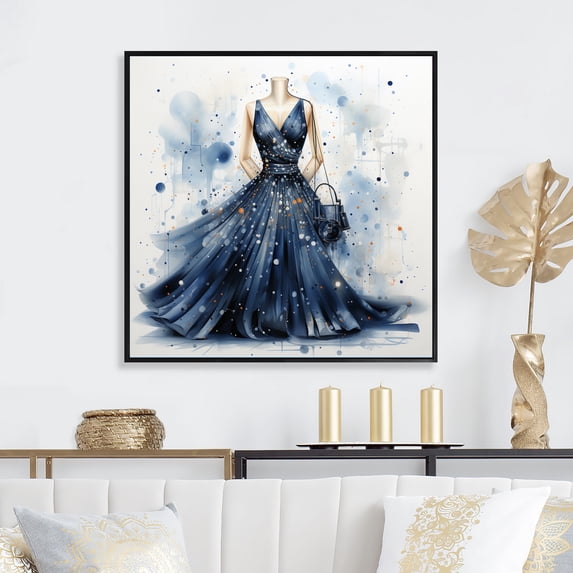 Designart "Stylish Dress Delight Pointillism I" Fashion Floater Framed Canvas Art Print