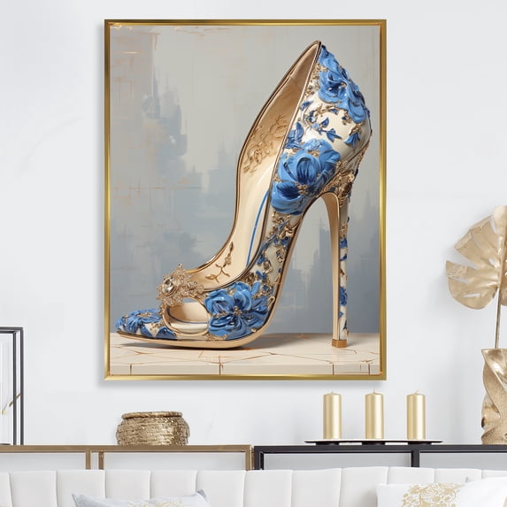 Designart "Stylish Fashion Heel Elegance I" Fashion High Heels Floater Framed Canvas Art Print