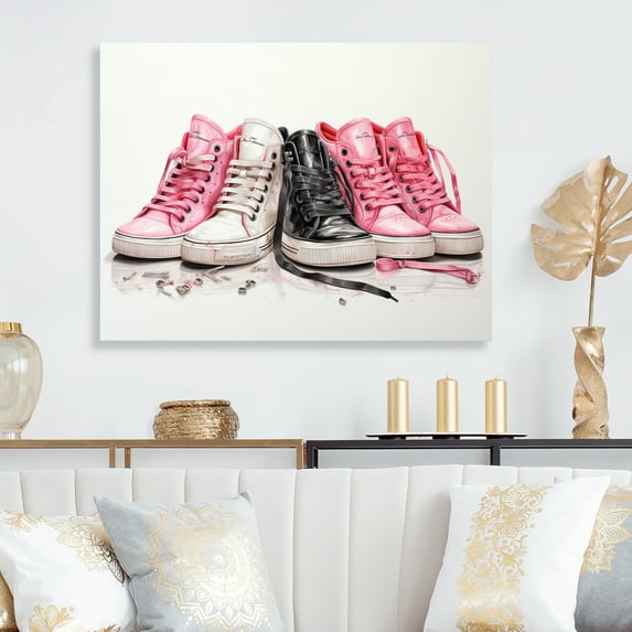 Designart "Stylish Pink Sneakers Obsession II" Fashion Metal Art Living Room