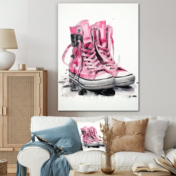 Designart "Stylish Pink Sneakers Obsession III" Fashion Wall Art Print
