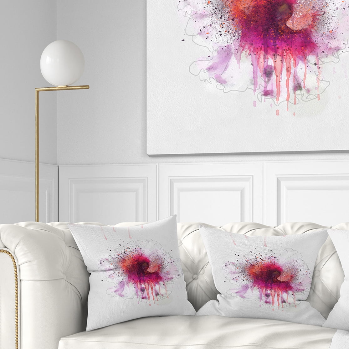 Designart Stylish Pink Watercolor Flower - Floral Throw Pillow - 18x18