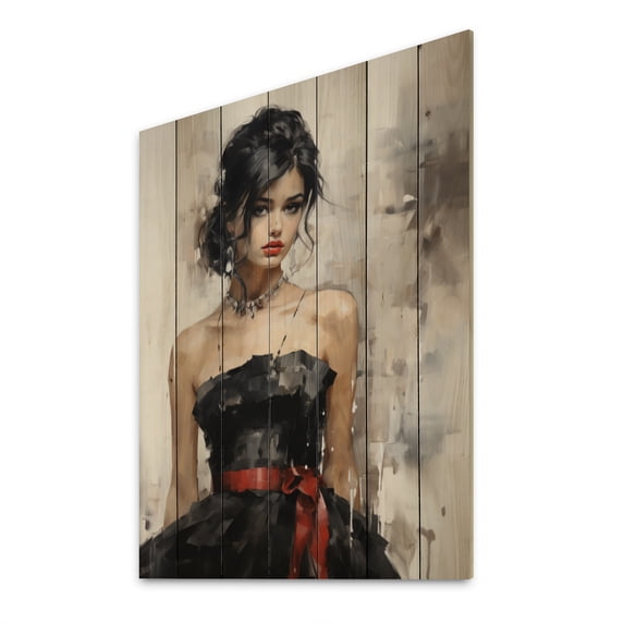 Designart "Stylish Timeless Glamour Portrait III" Fashion Print on Natural Pine Wood