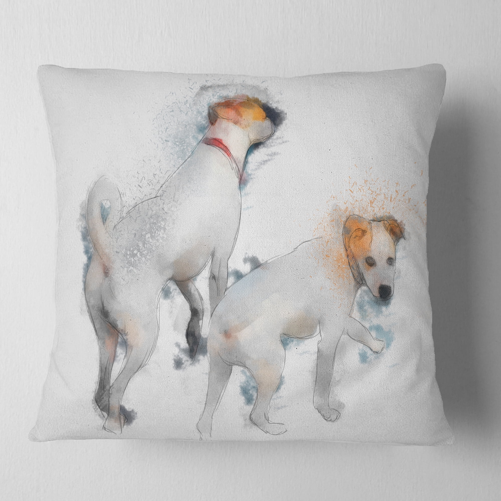 Designart Stylish White Dogs Walking - Animal Throw Pillow - 16x16