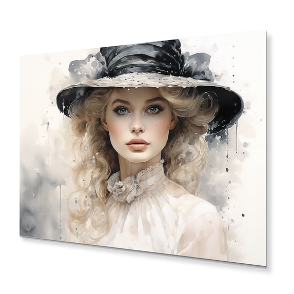 Designart "Stylish Woman With Hat Timeless Beauty I" Fashion Metal Art Print