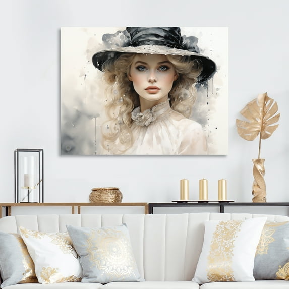 Designart "Stylish Woman With Hat Timeless Beauty I" Fashion Wall Art Print
