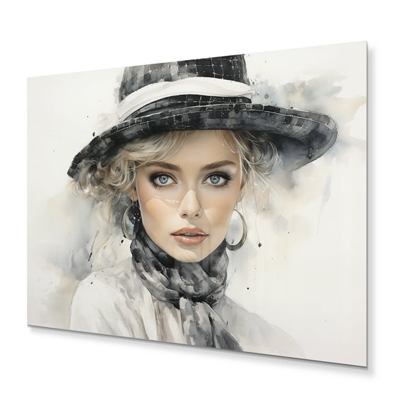 Designart "Stylish Woman With Hat Timeless Beauty II" Fashion Metal Art Living Room