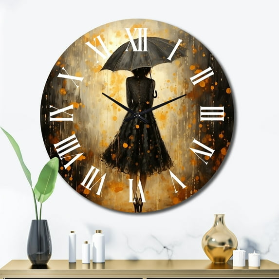 Designart "Stylish Woman With Umbrella III" Fashion Oversized Wall Clock