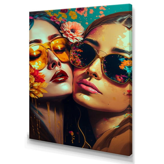 Designart Stylish Women Kissing III Canvas Wall Art