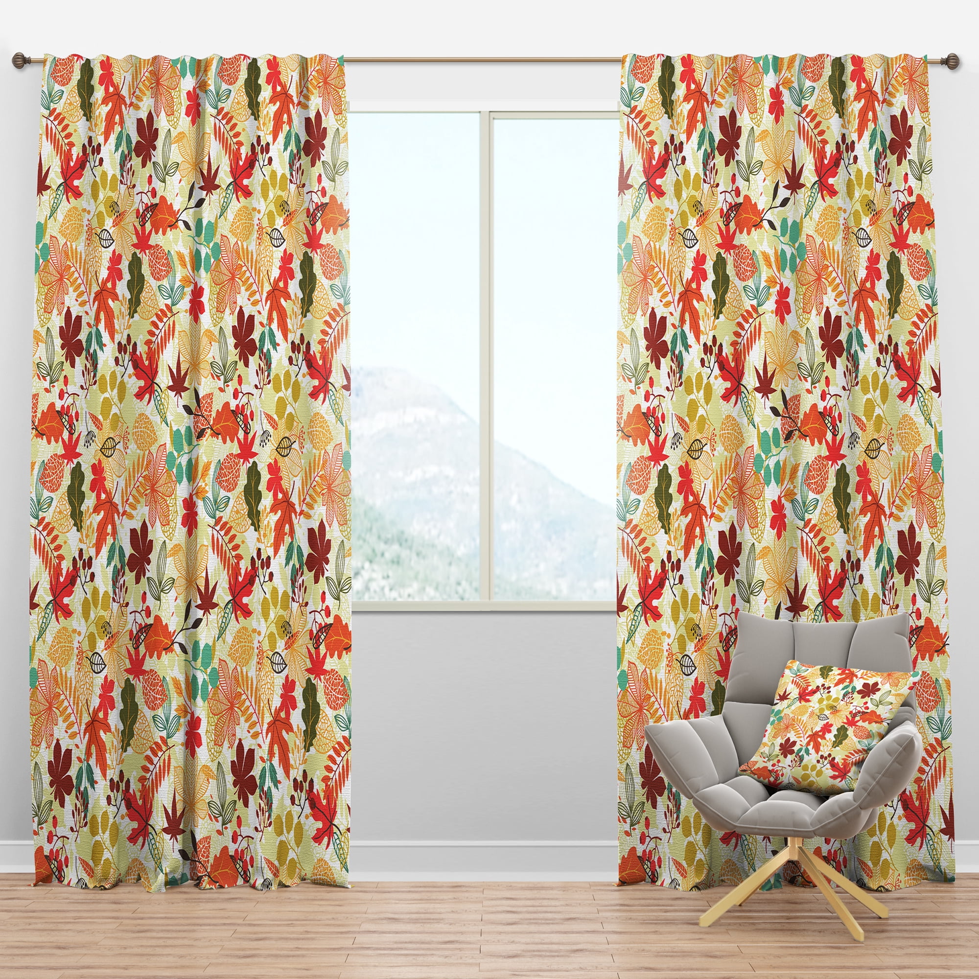 Designart 'Stylized Autumn Leaves With Pattern' Modern & Contemporary Blackout Curtain Panel
