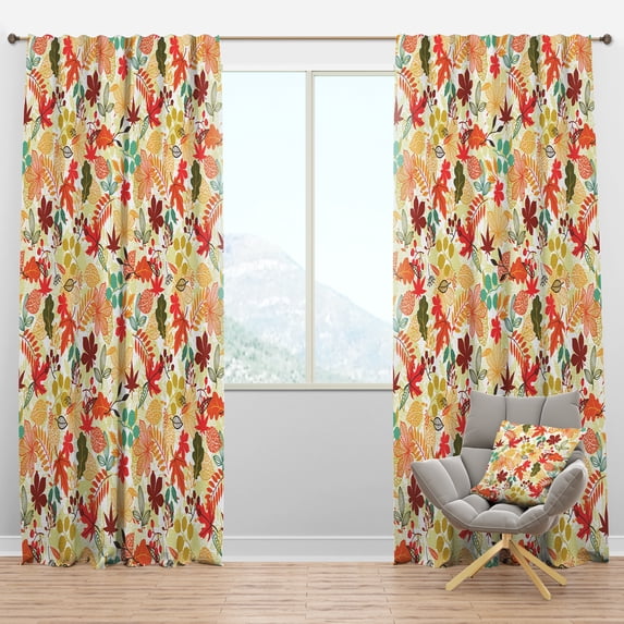 Designart 'Stylized Autumn Leaves With Pattern' Modern & Contemporary Blackout Curtain Panel